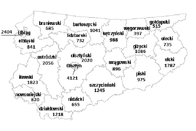Liczba etatów nauczycielskich w województwie warmińsko-mazurskim.
